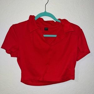 Red collared crop top